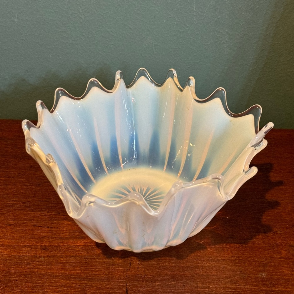 Vintage Fostoria Heirloom White Opalescent 6” Handkerchief Bowl